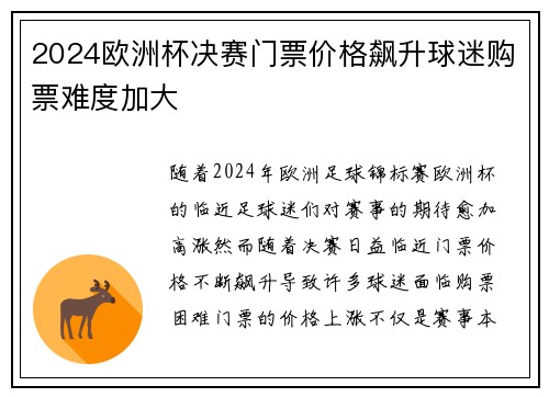 2024欧洲杯决赛门票价格飙升球迷购票难度加大