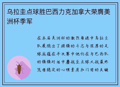 乌拉圭点球胜巴西力克加拿大荣膺美洲杯季军